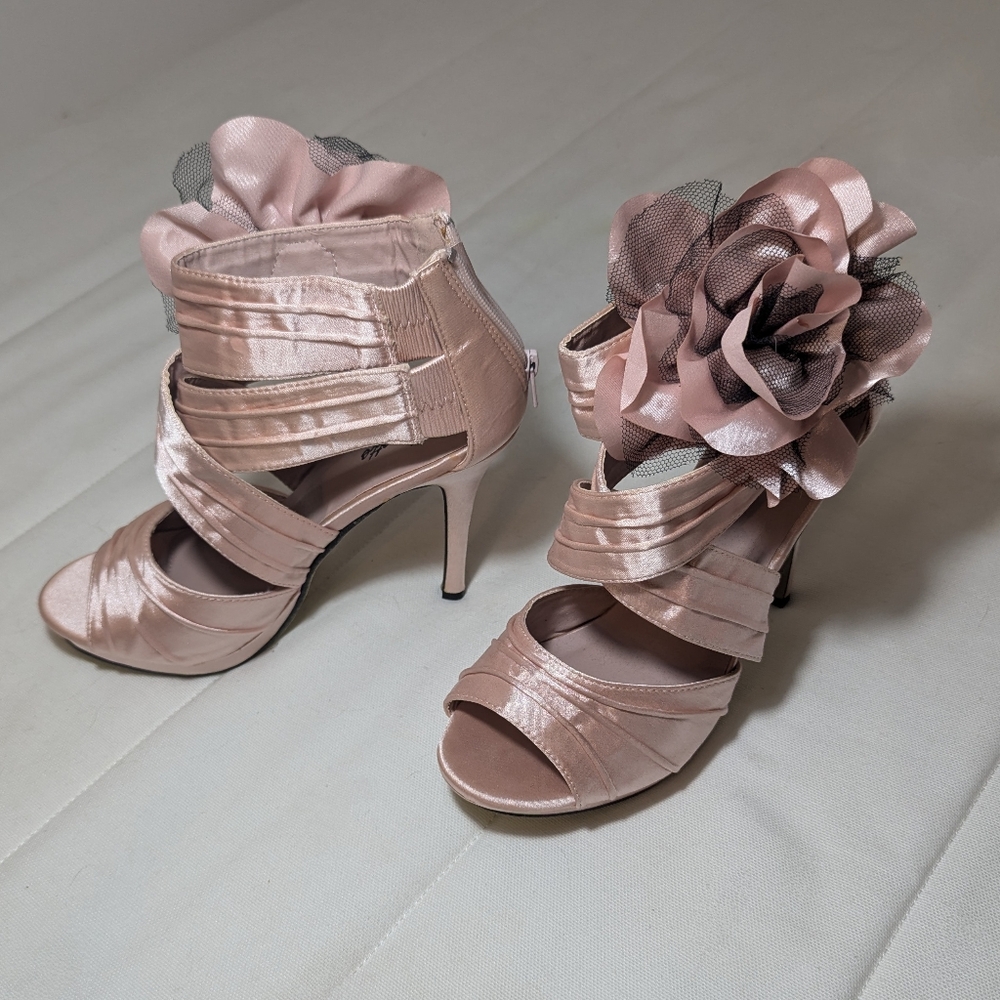 Satin Flower Heels